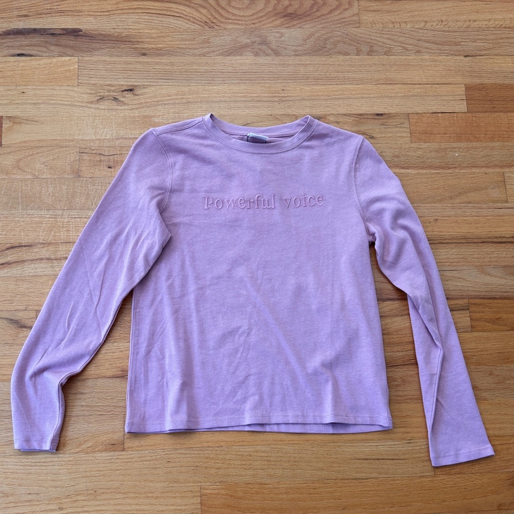 Zara Long-Sleeve Tee in Light Purple with 'Powerful voice' Embroidery